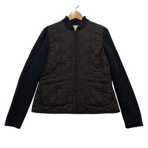 Susan Bristol Black Quilted Bomber Jacket M Zip-up Sweater Ribbed Sleeves